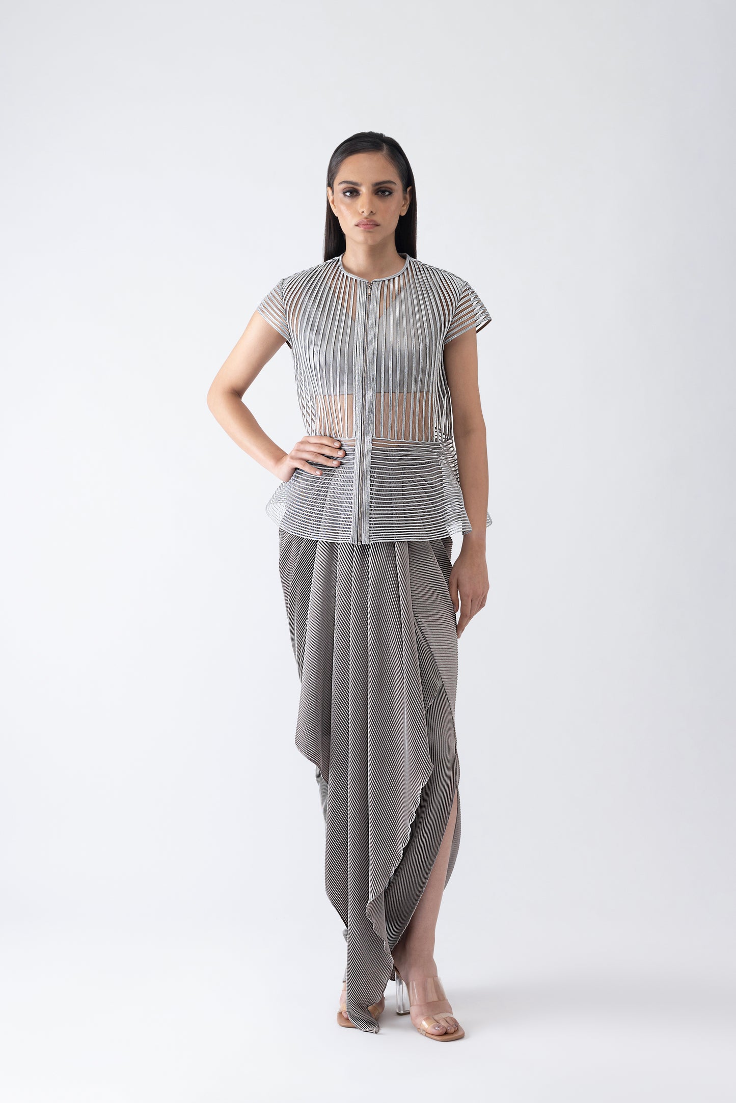 Metallic Corded Cape And Skirt