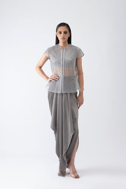 Metallic Corded Cape And Skirt