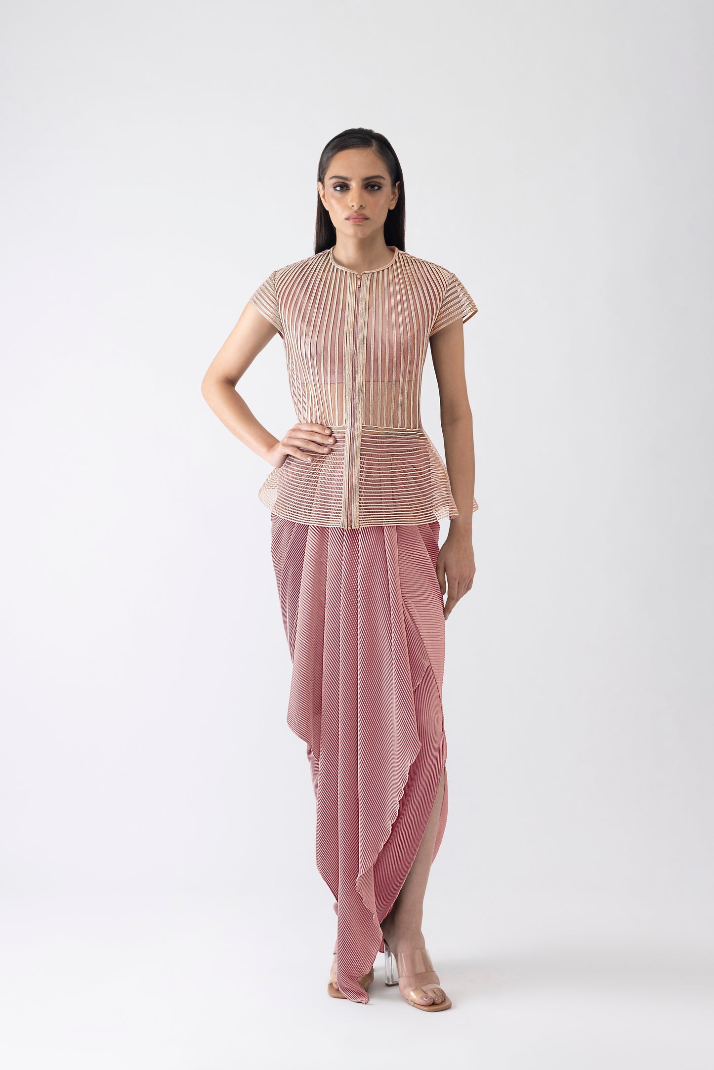 Metallic Corded Cape And Skirt