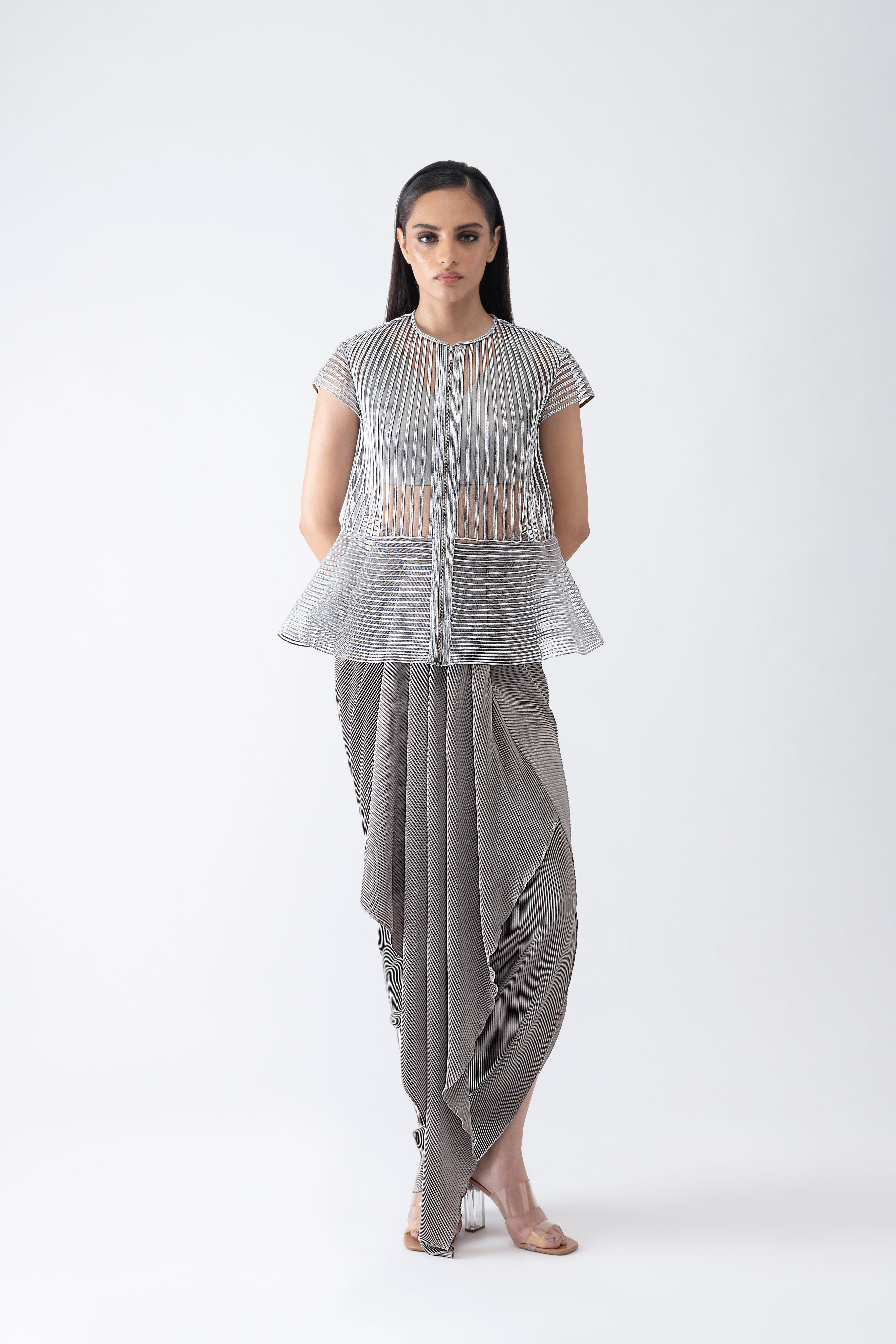 Metallic Corded Cape And Skirt