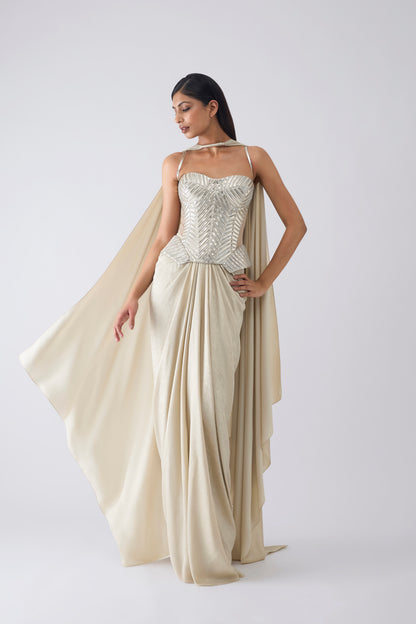 Metallic Structured Corset And Skirt