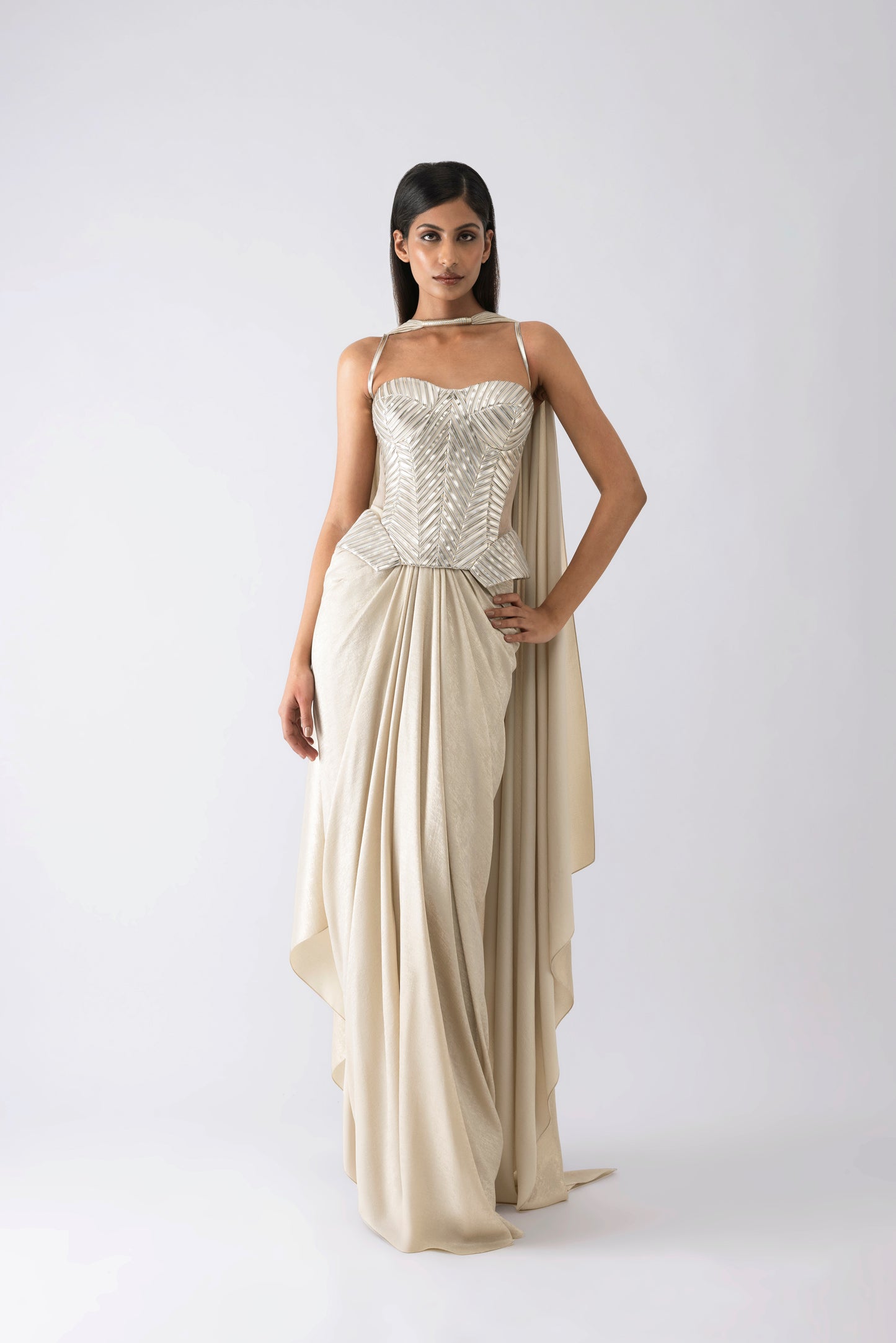 Metallic Structured Corset And Skirt