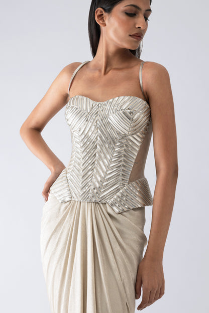 Metallic Structured Corset And Skirt