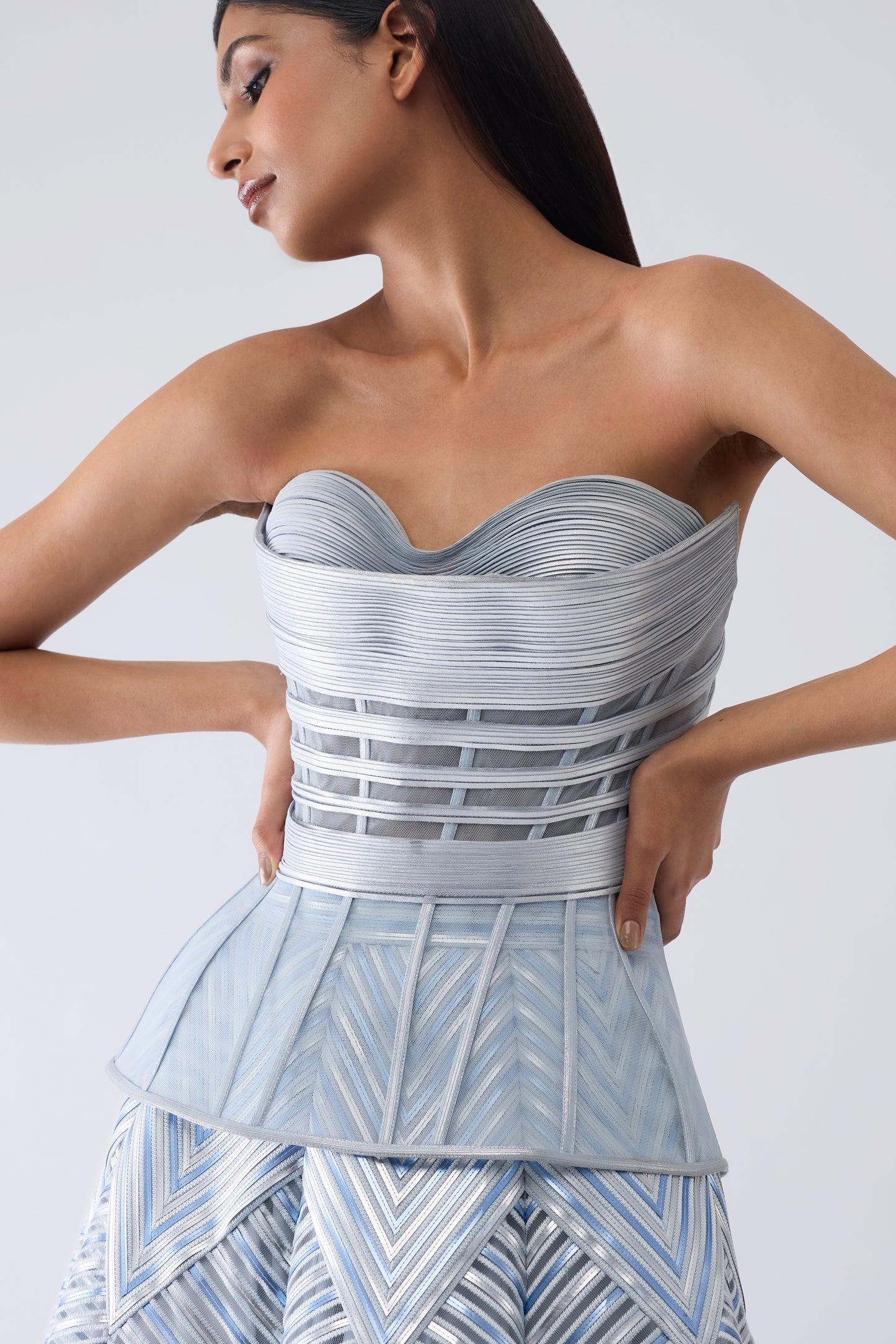Metallic Structured Corset And Skirt