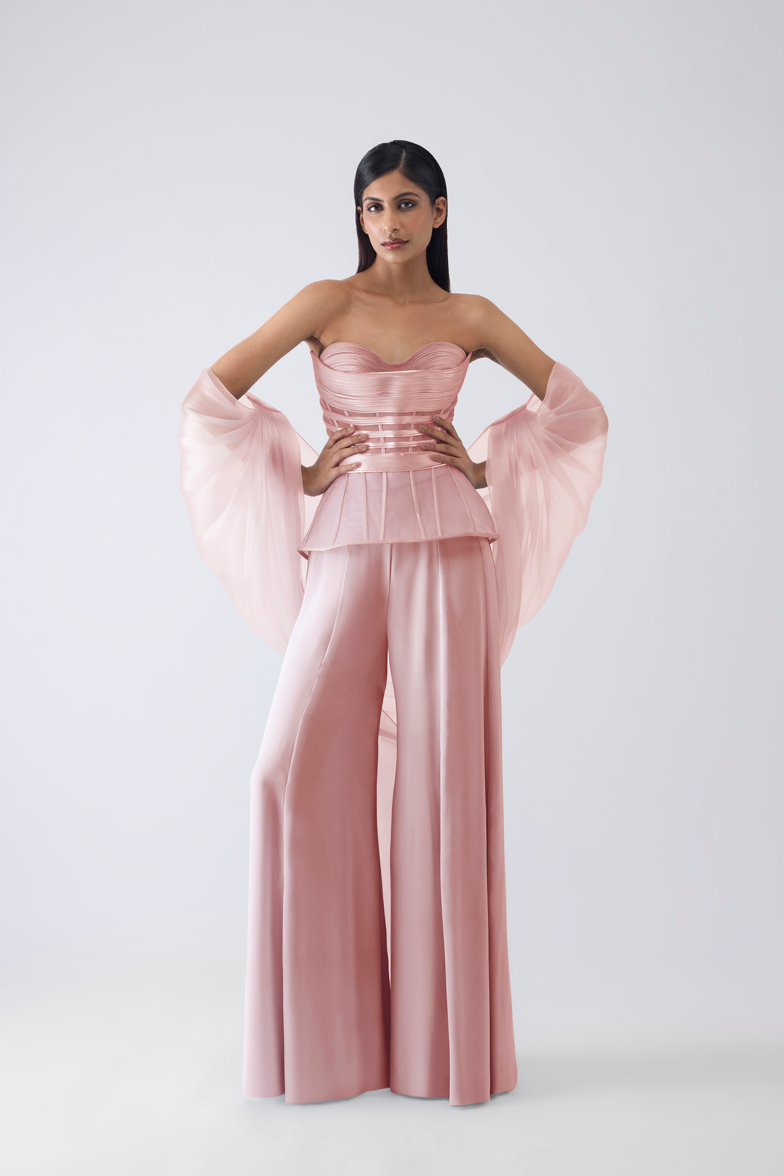 Metallic Structured Corset With Pants And Cape