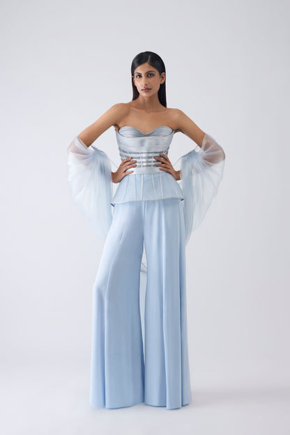 Metallic Structured Corset With Pants And Cape