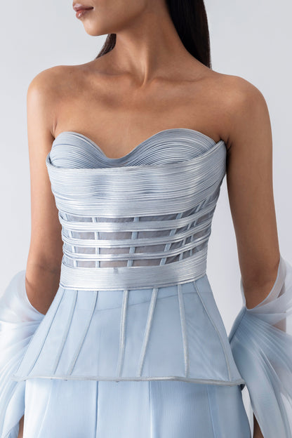 Metallic Structured Corset With Pants And Cape