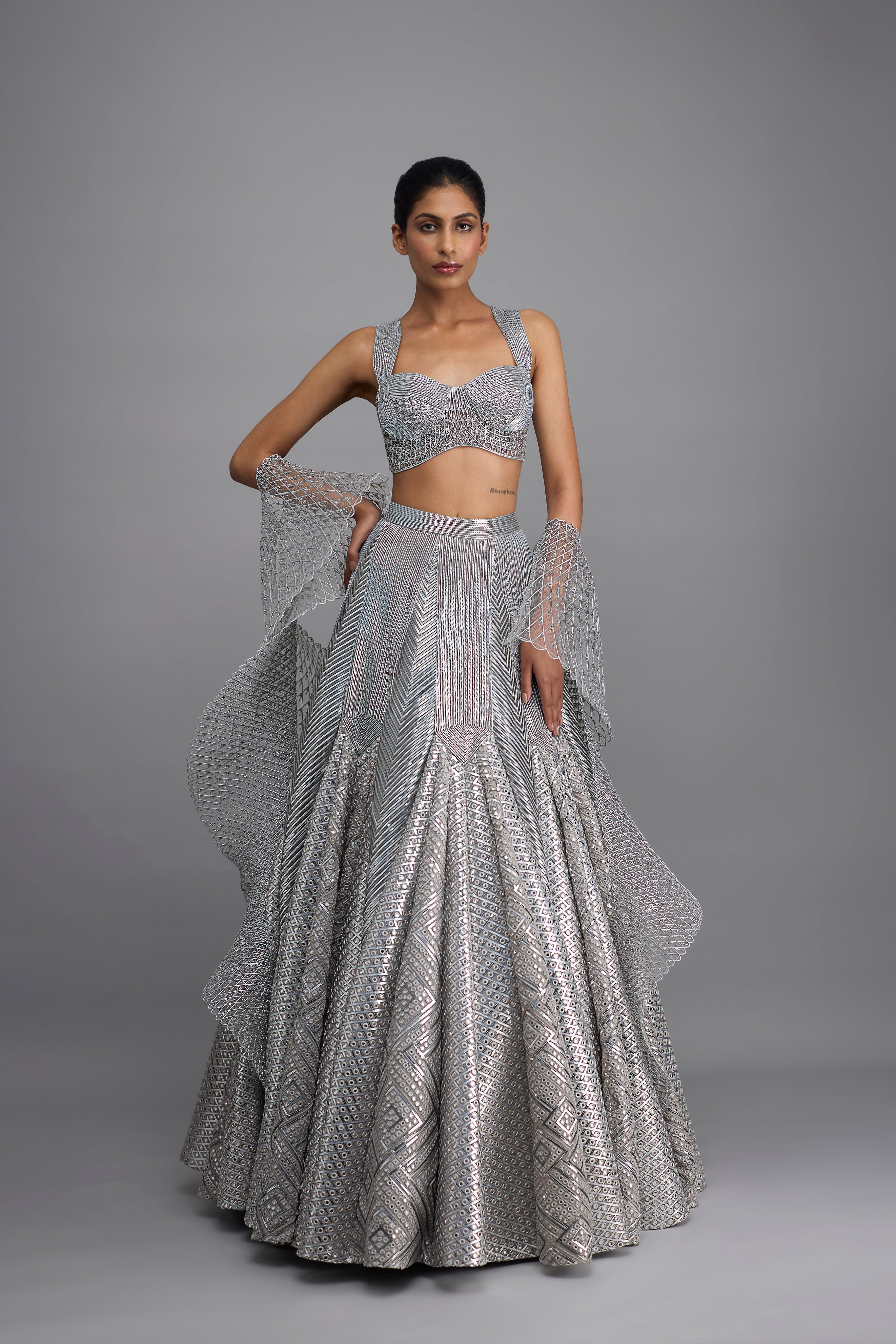 Moulded Top And Mirrorwork Skirt With Drape