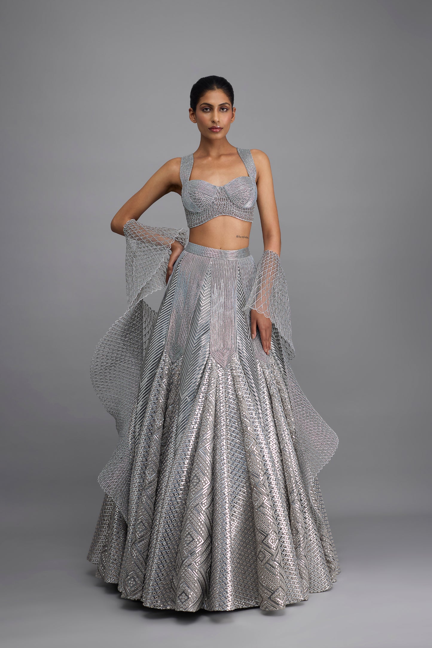 Moulded Top And Mirrorwork Skirt With Drape