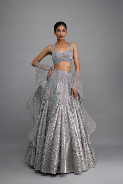 Moulded Top And Mirrorwork Skirt With Drape
