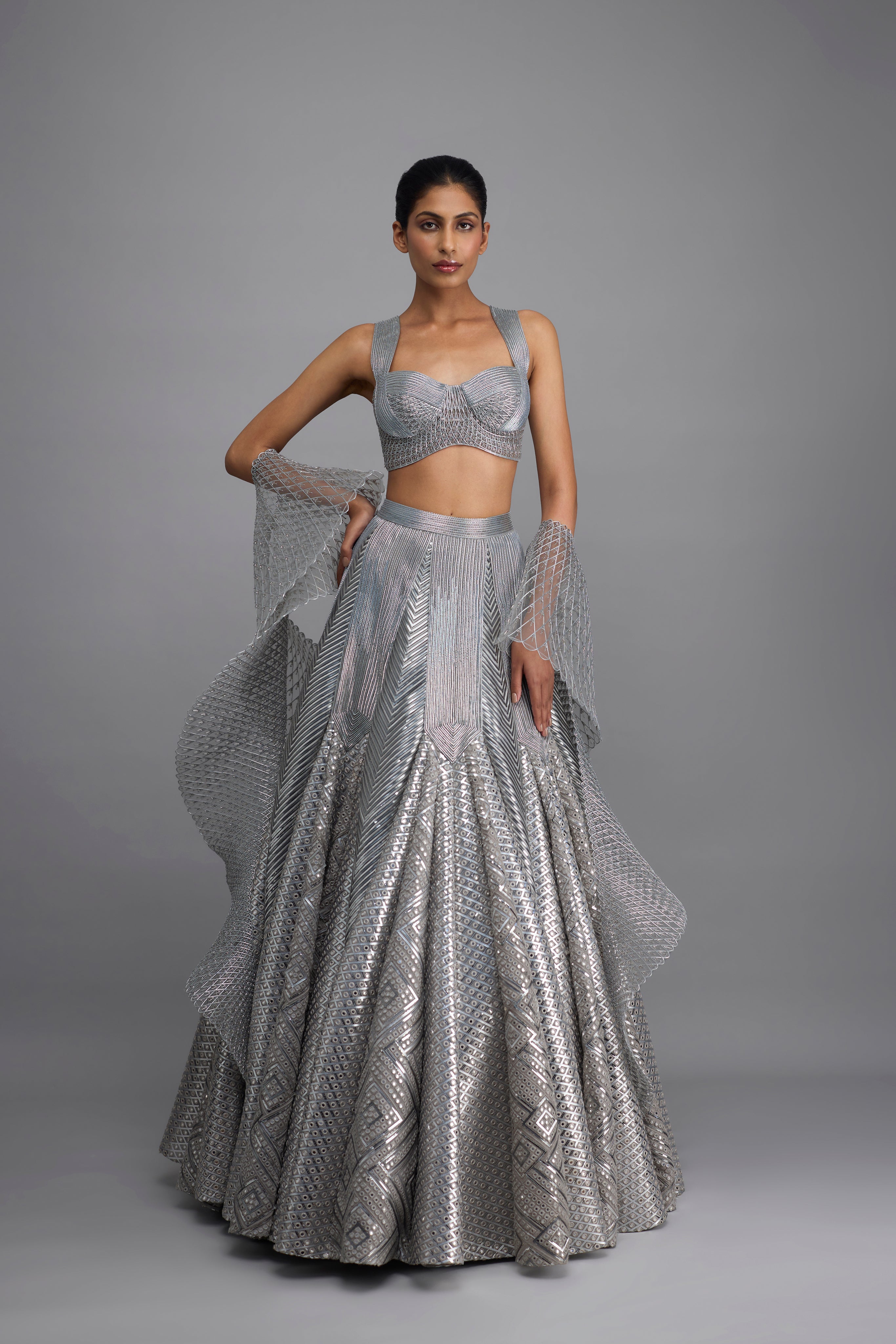 Moulded Top And Mirrorwork Skirt With Drape