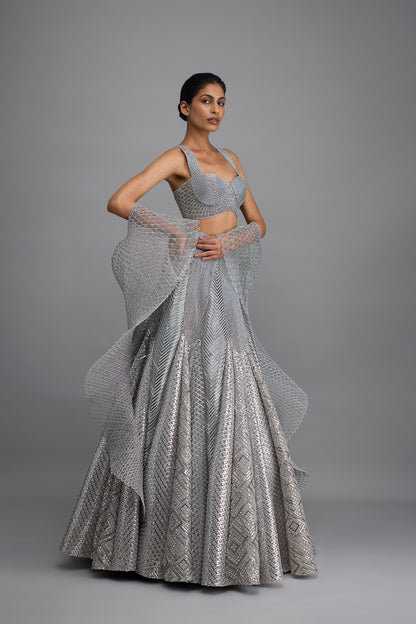 Moulded Top And Mirrorwork Skirt With Drape