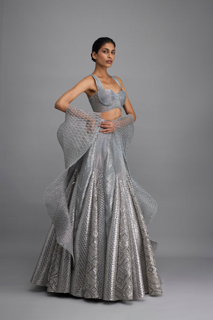 Moulded Top And Mirrorwork Skirt With Drape