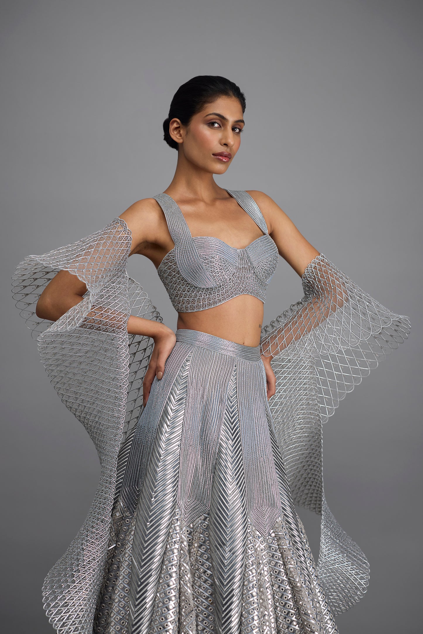 Moulded Top And Mirrorwork Skirt With Drape