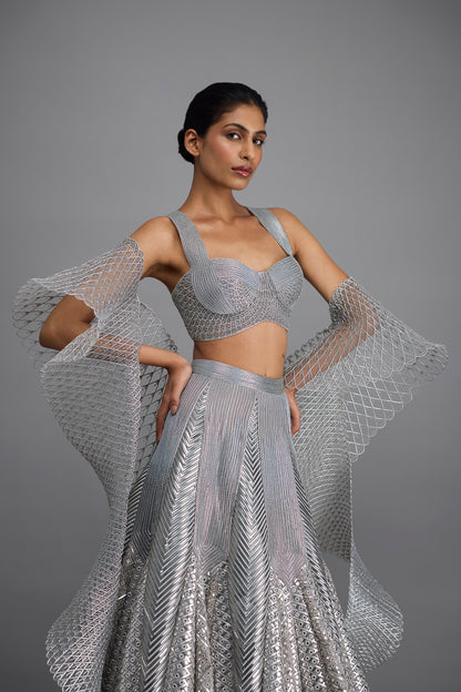 Moulded Top And Mirrorwork Skirt With Drape