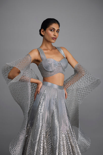 Moulded Top And Mirrorwork Skirt With Drape