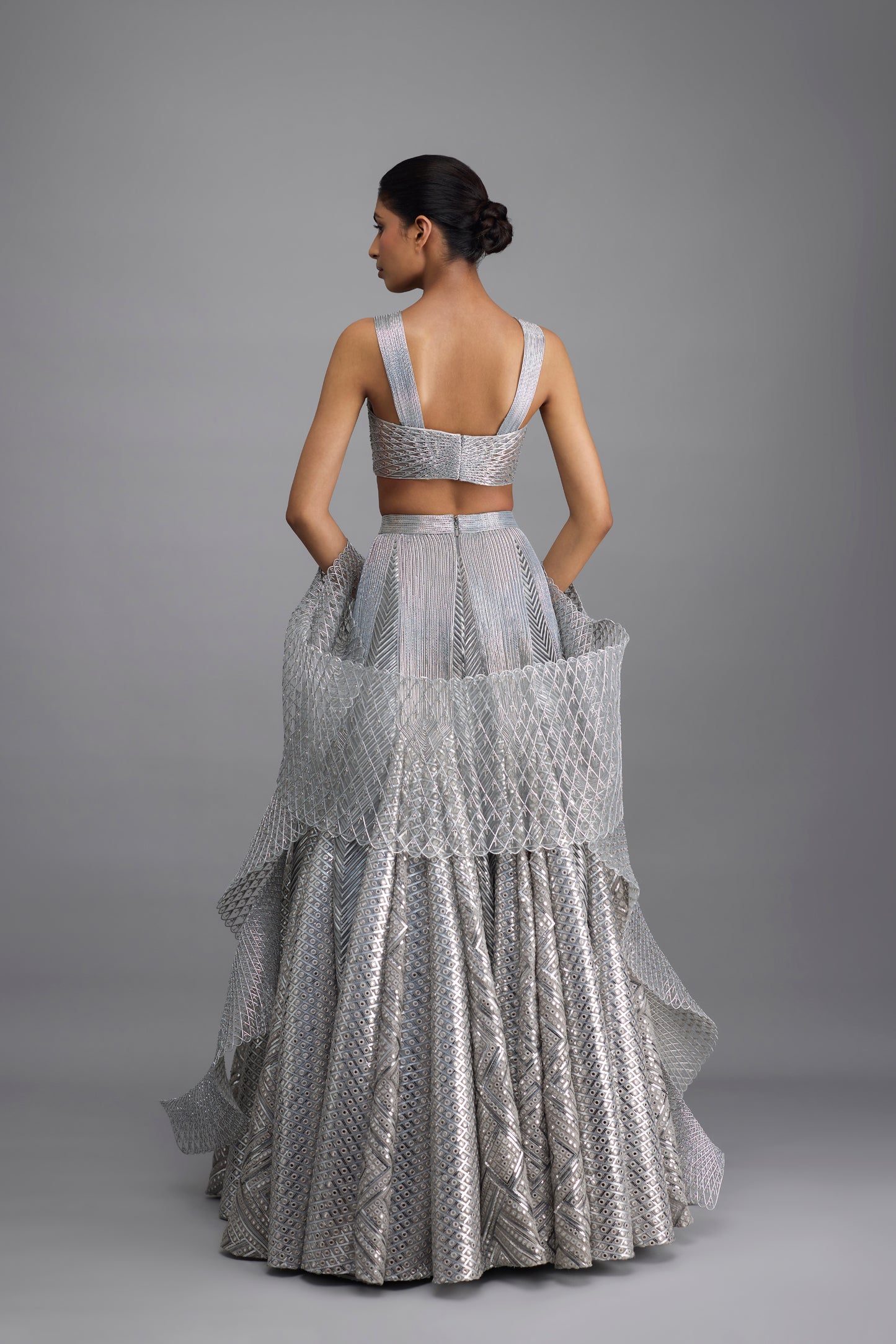 Moulded Top And Mirrorwork Skirt With Drape