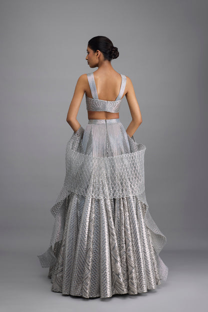 Moulded Top And Mirrorwork Skirt With Drape