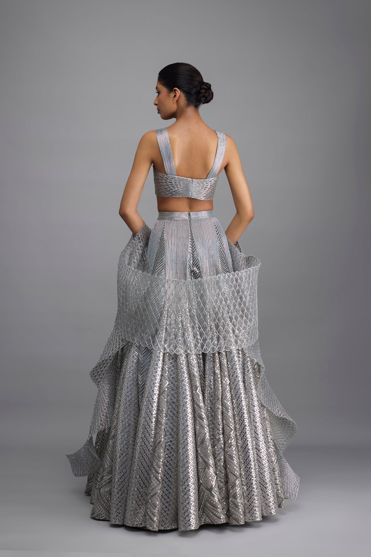 Moulded Top And Mirrorwork Skirt With Drape