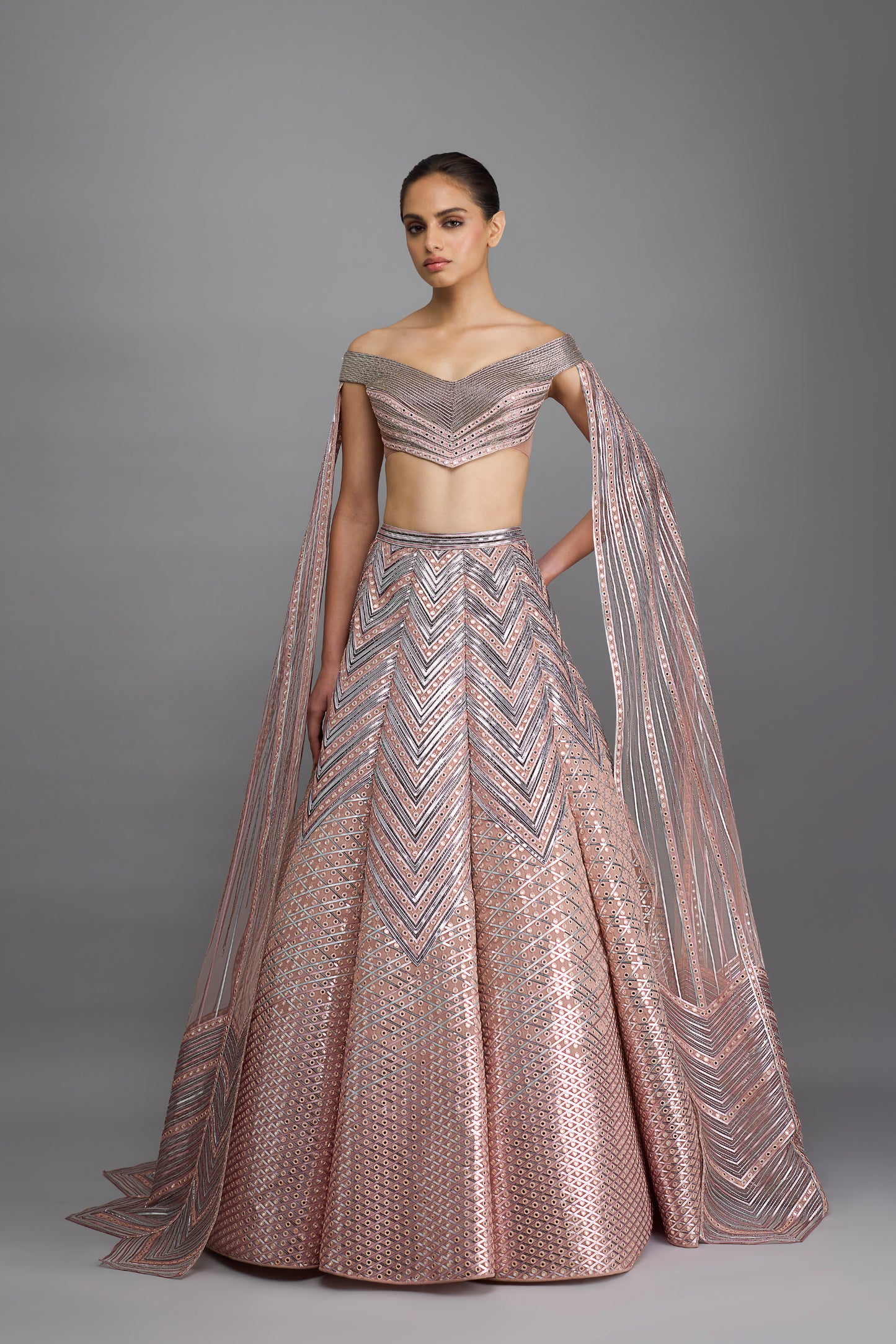 Metallic Structured Top With Wings And Skirt