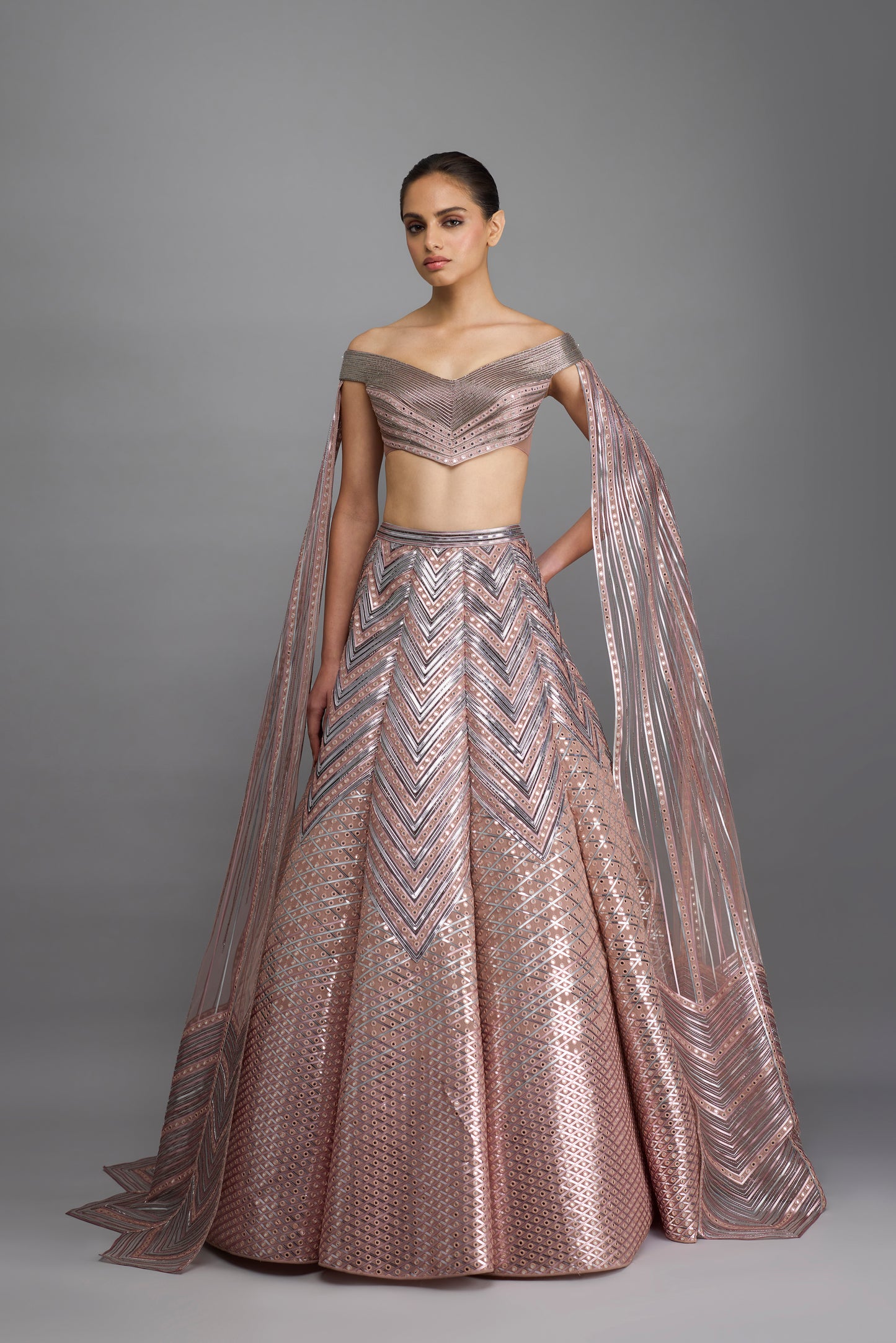 Metallic Structured Top With Wings And Skirt
