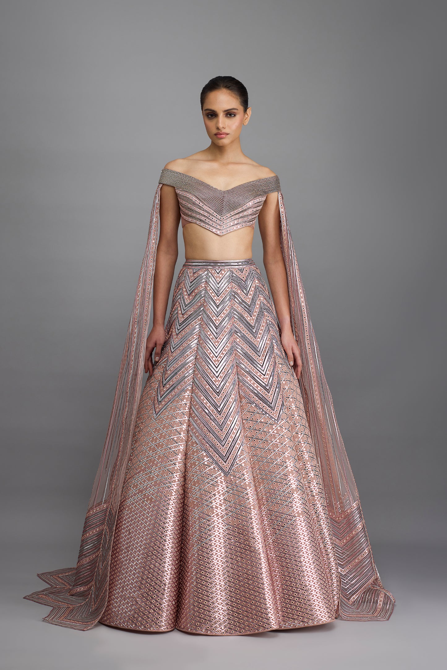 Metallic Structured Top With Wings And Skirt