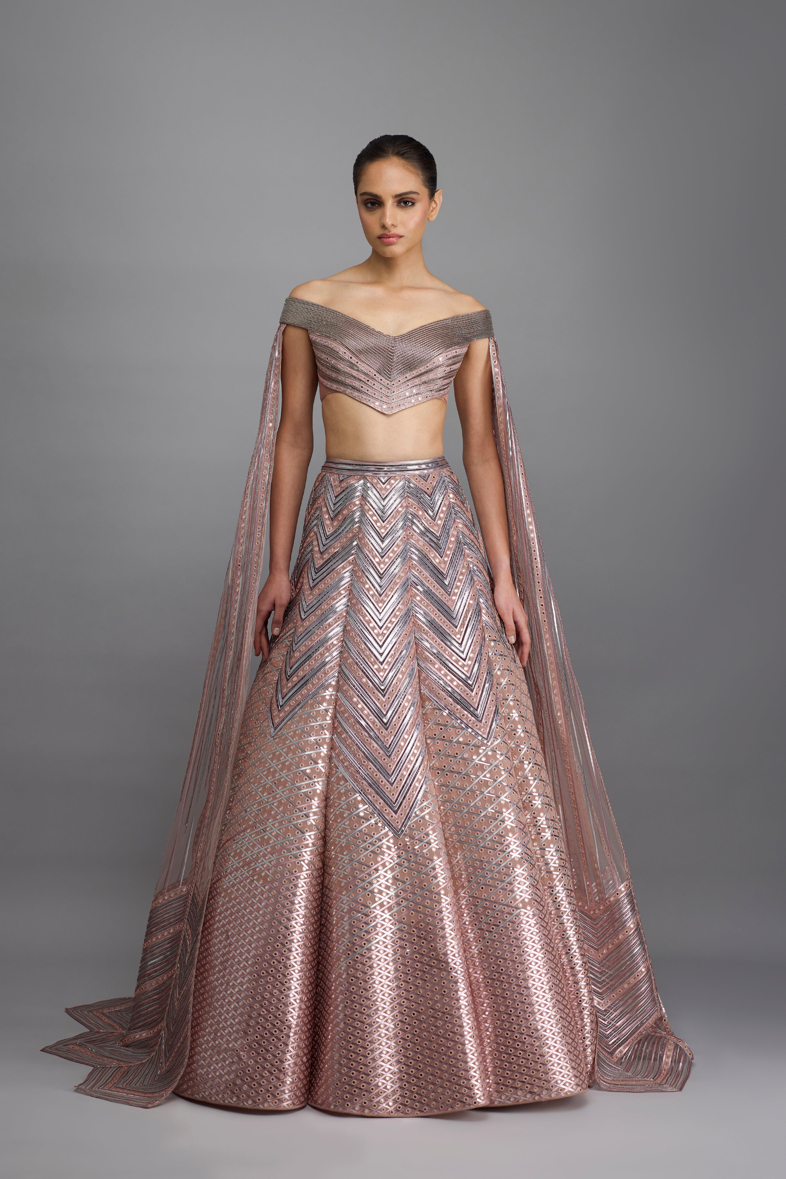 Metallic Structured Top With Wings And Skirt