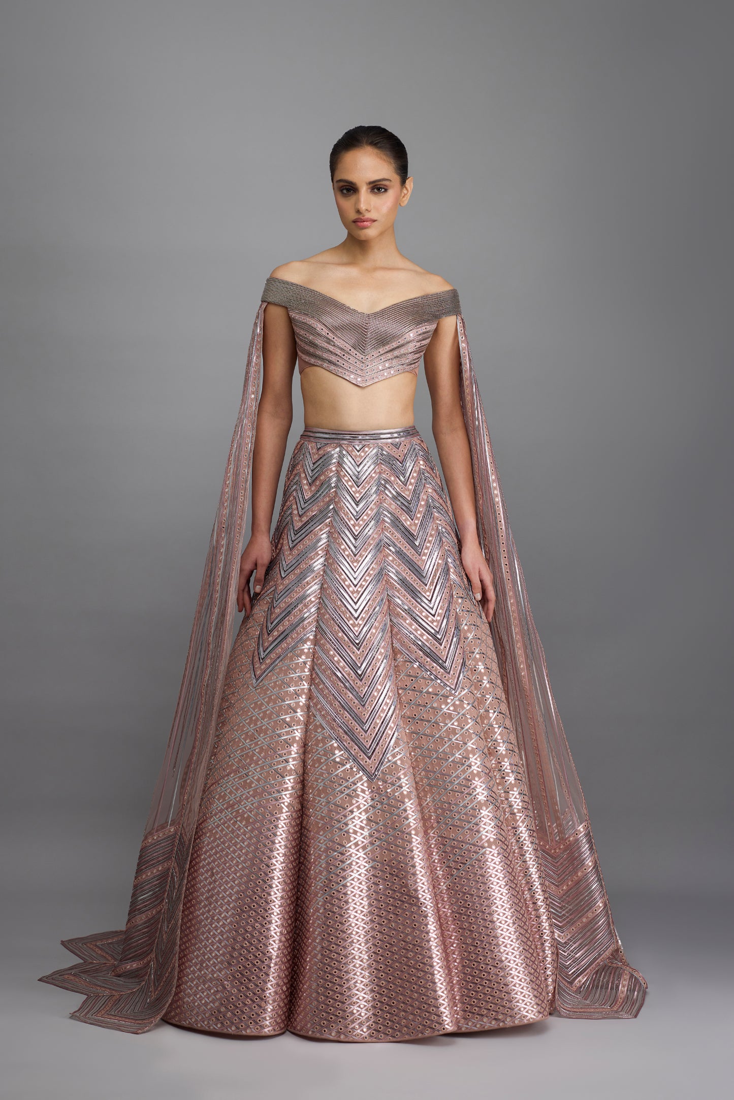 Metallic Structured Top With Wings And Skirt