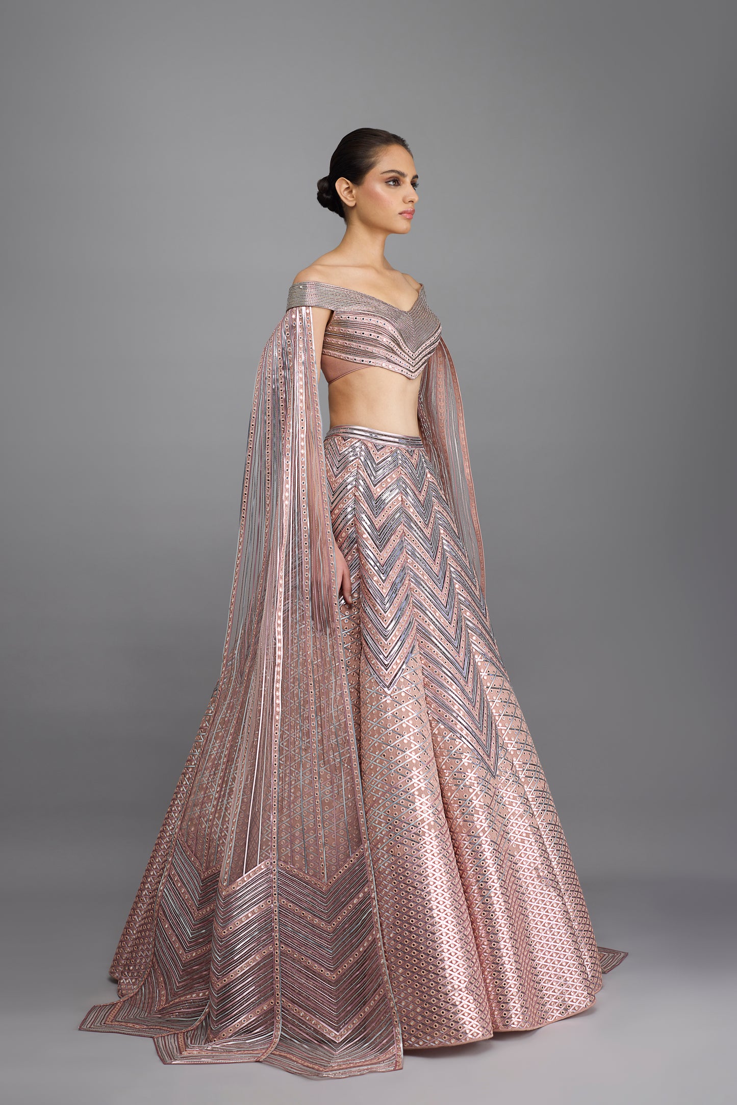 Metallic Structured Top With Wings And Skirt