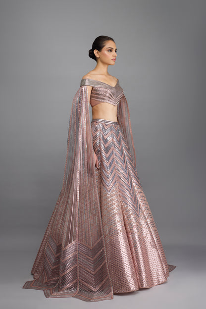 Metallic Structured Top With Wings And Skirt