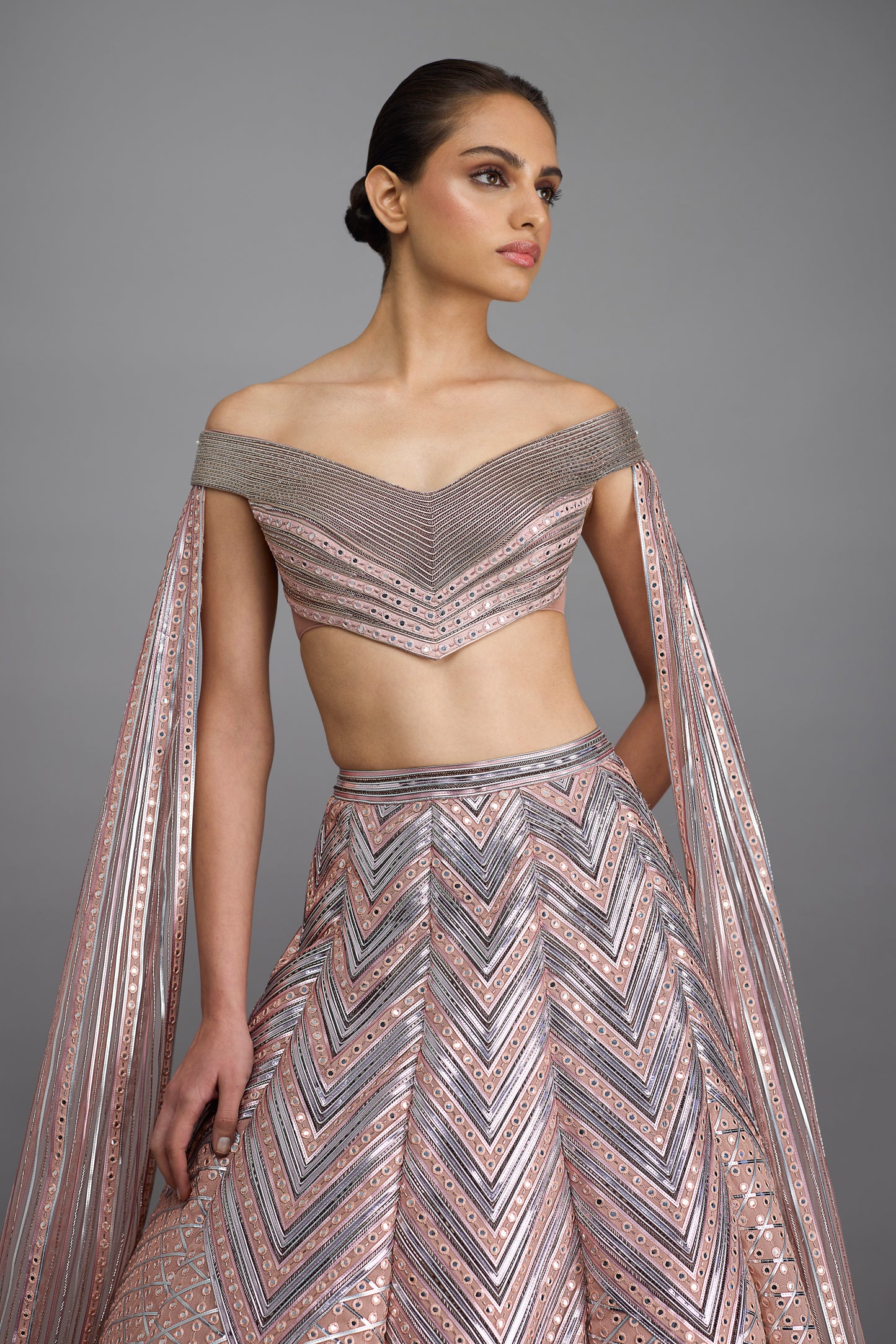Metallic Structured Top With Wings And Skirt
