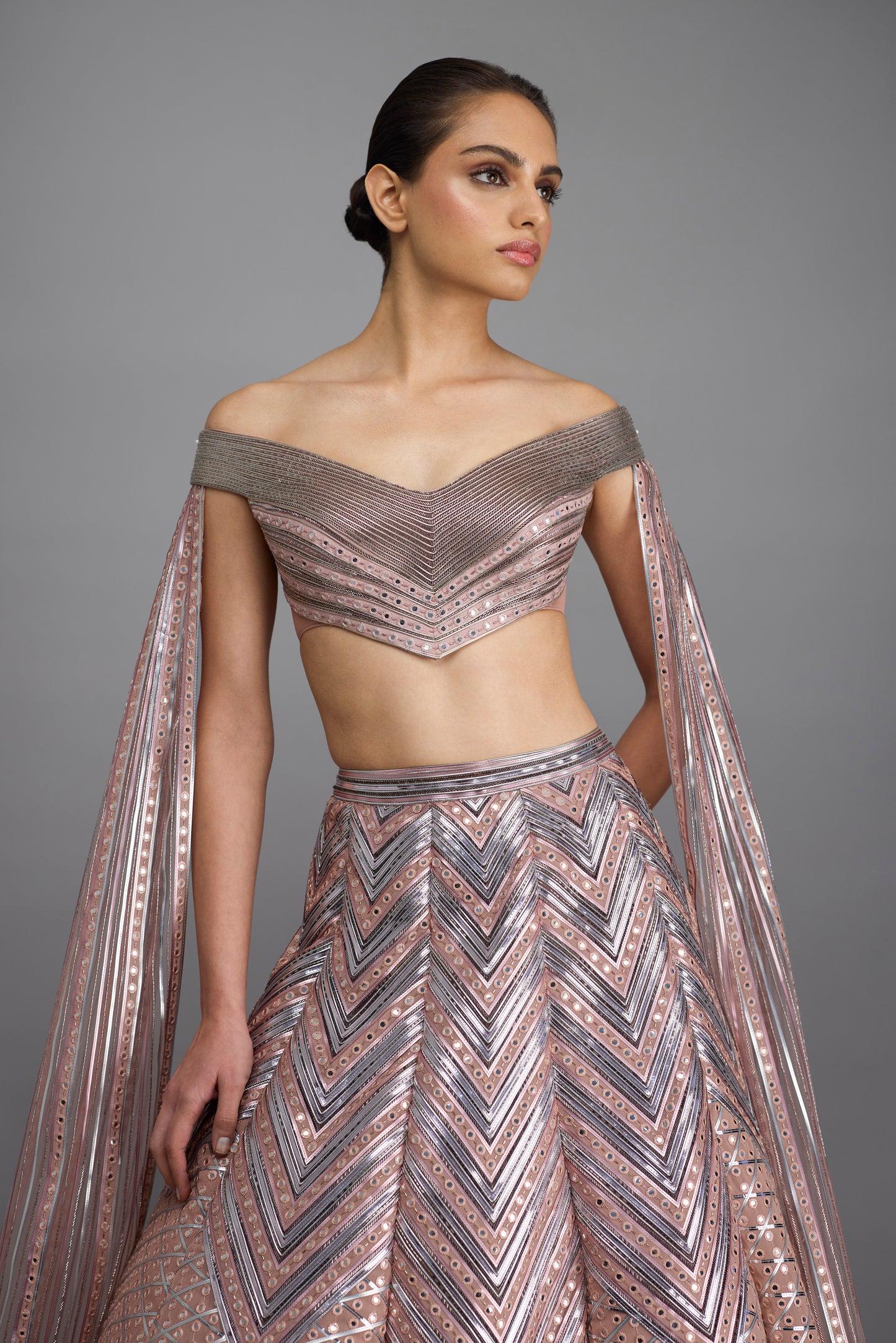 Metallic Structured Top With Wings And Skirt