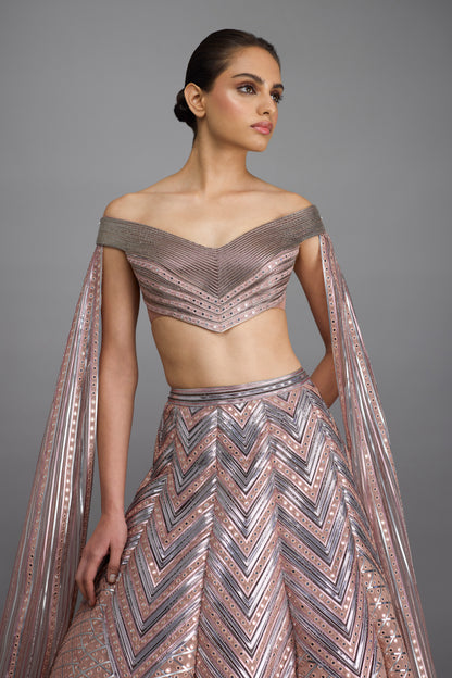 Metallic Structured Top With Wings And Skirt
