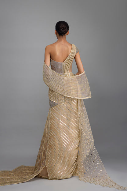 Moulded Mirrorwork Draped Gown And Drape