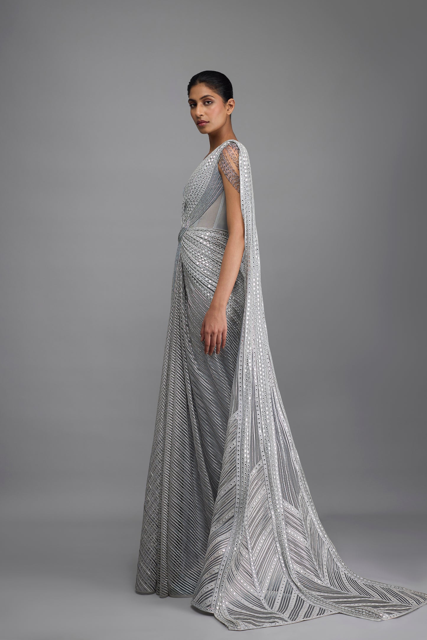 Draped Mirrorwork Saree
