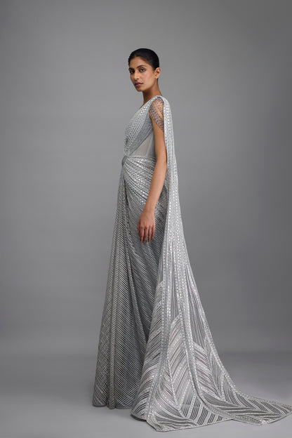 Draped Mirrorwork Saree
