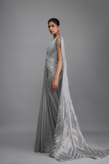 Draped Mirrorwork Saree