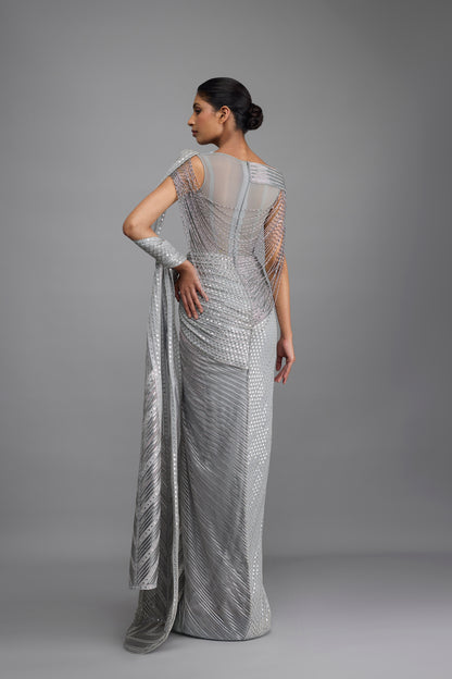 Draped Mirrorwork Saree