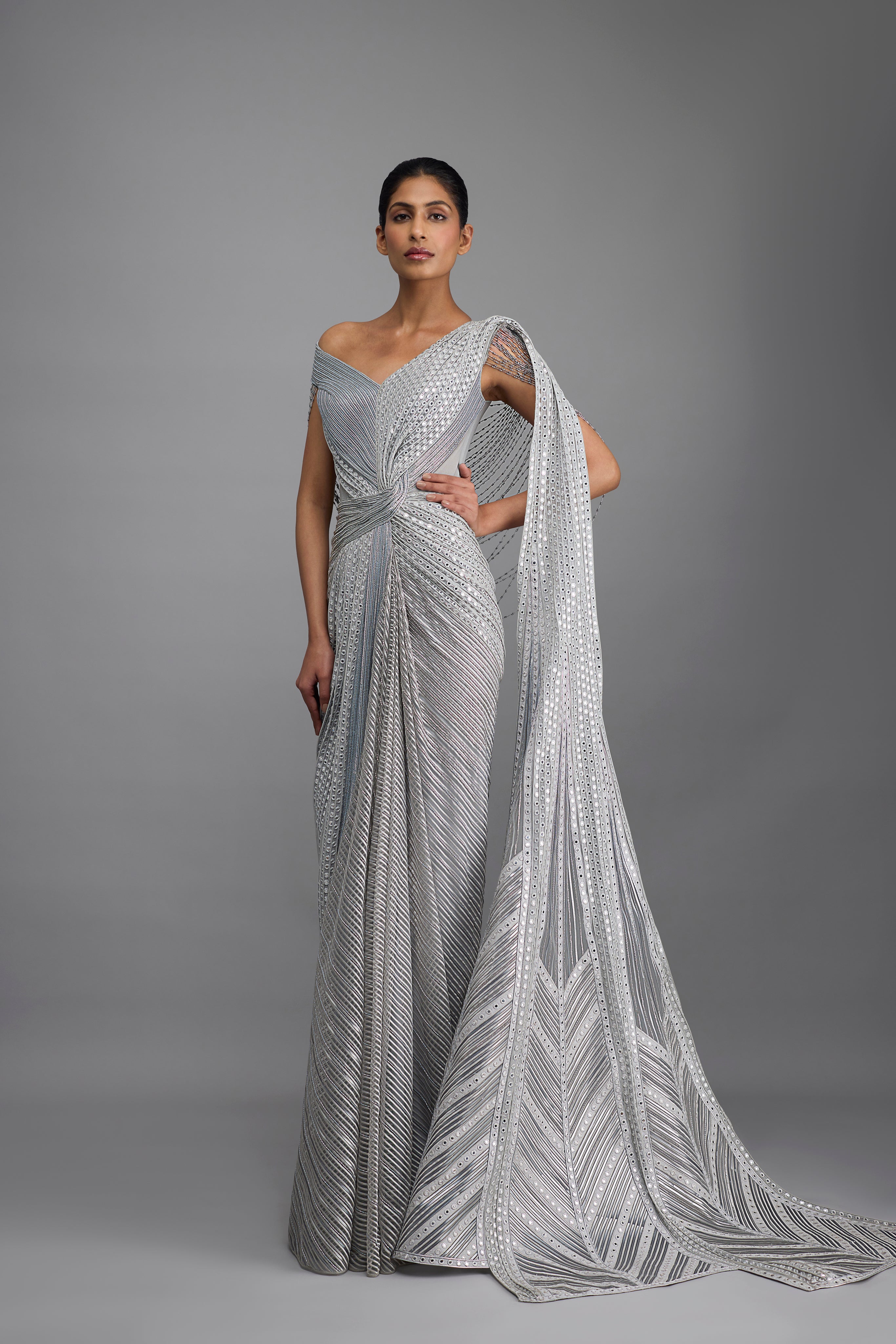 Draped Mirrorwork Saree