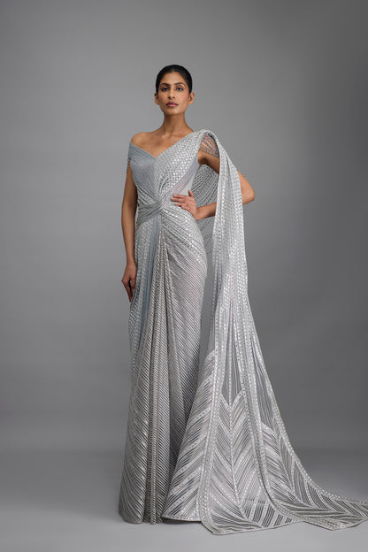 Draped Mirrorwork Saree