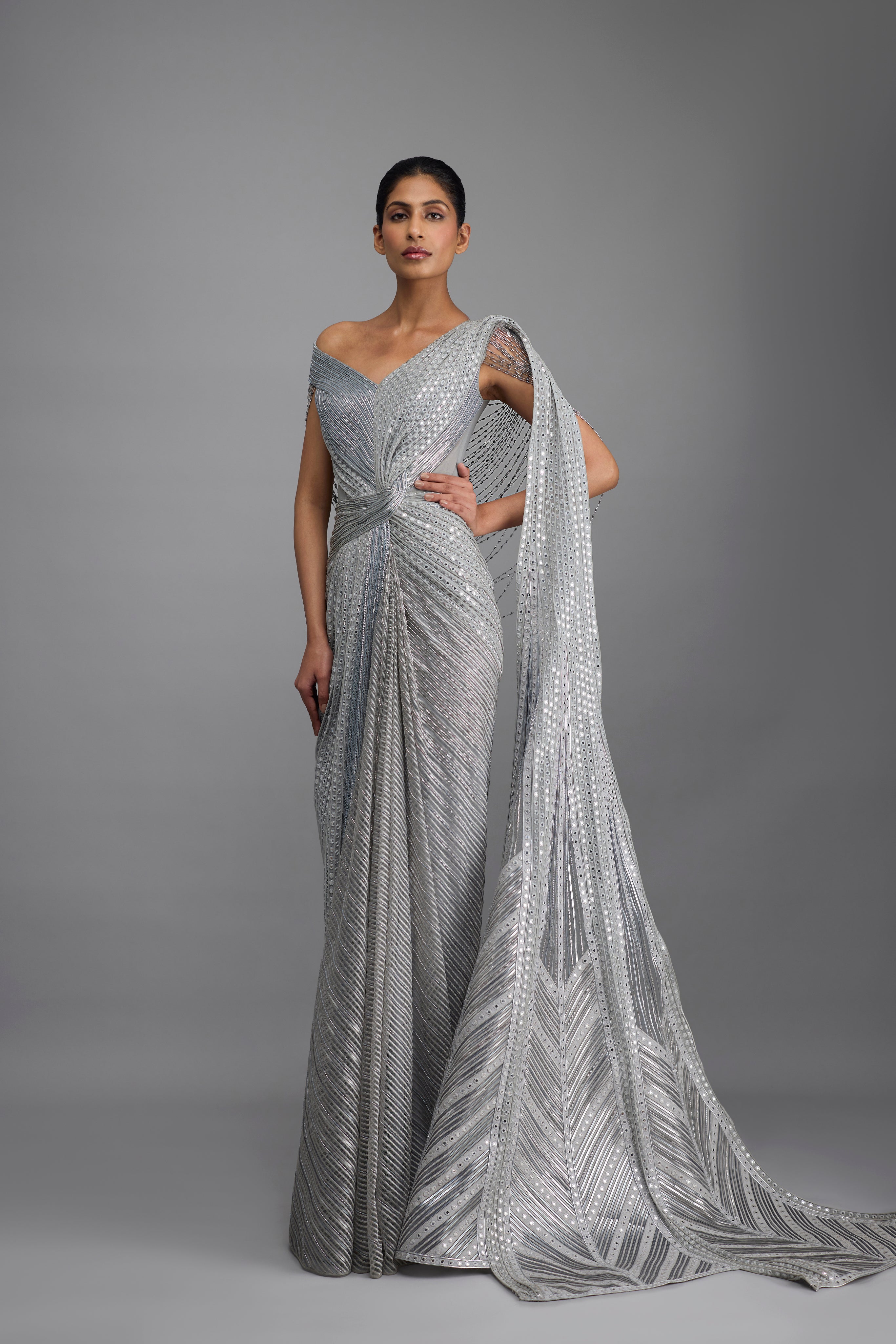 Draped Mirrorwork Saree