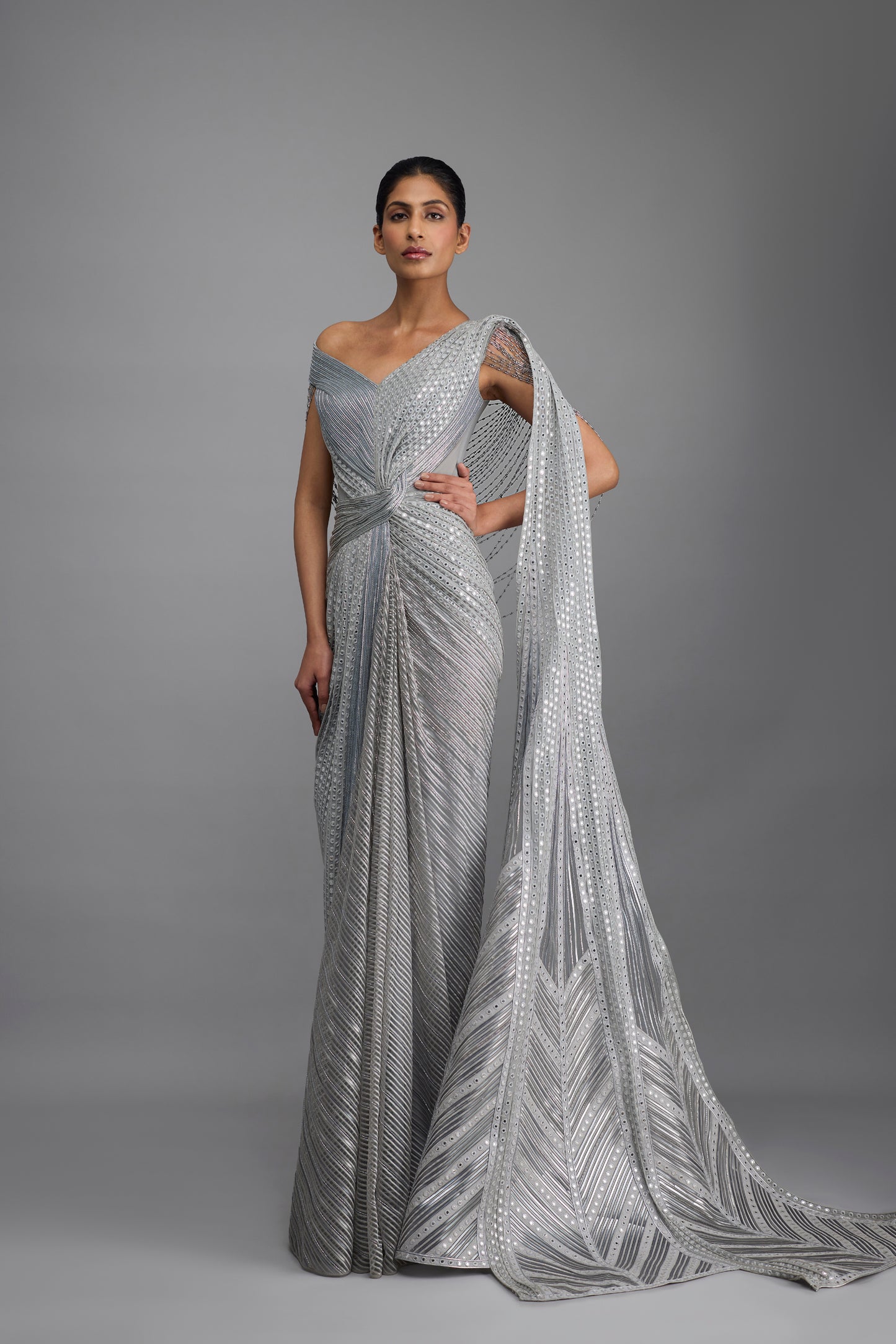 Draped Mirrorwork Saree