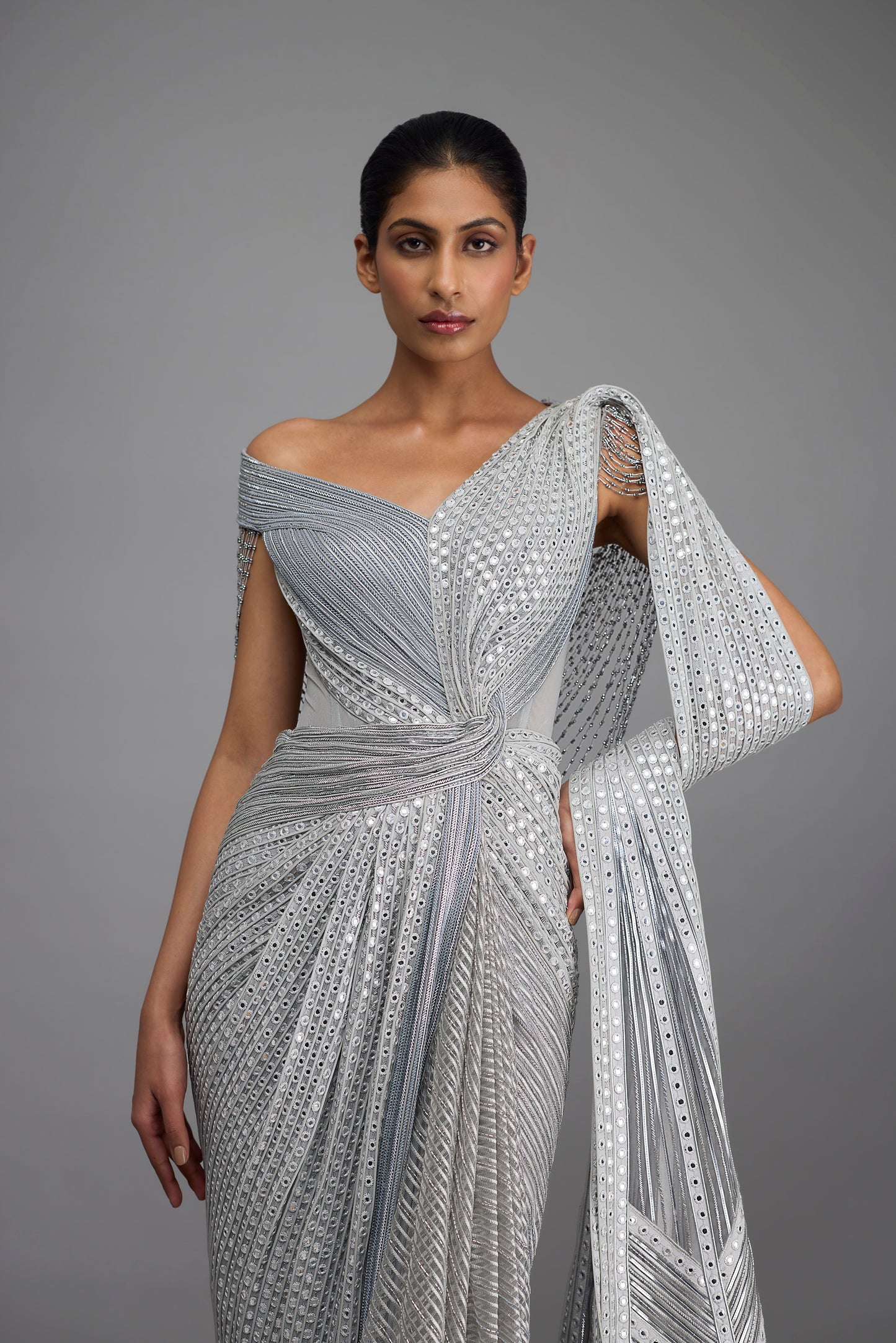 Draped Mirrorwork Saree