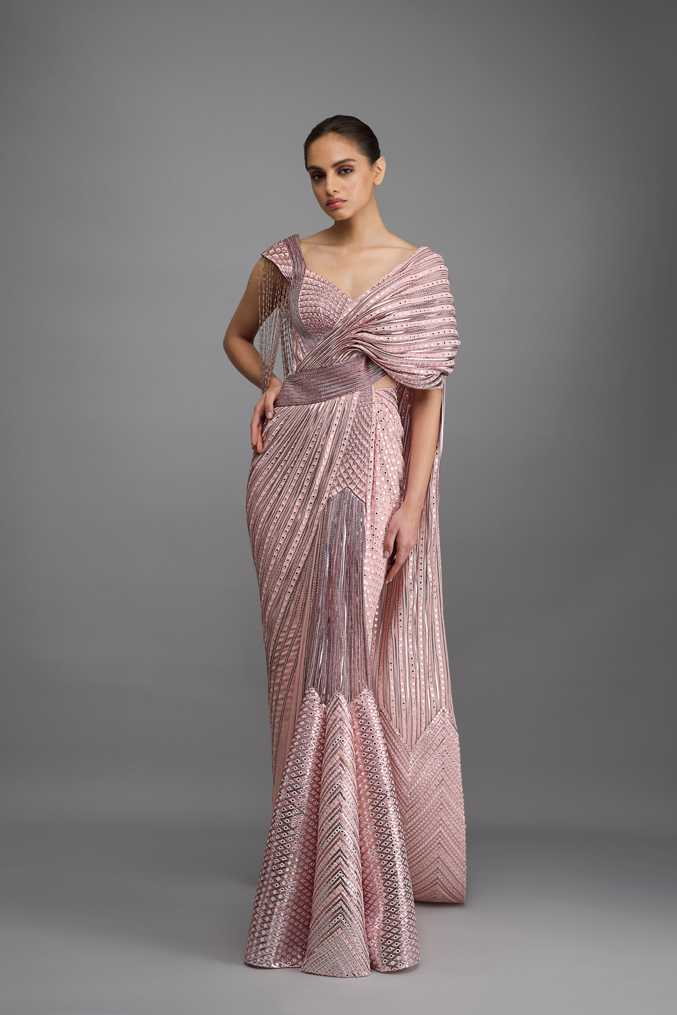 Draped Mirrorwork Saree