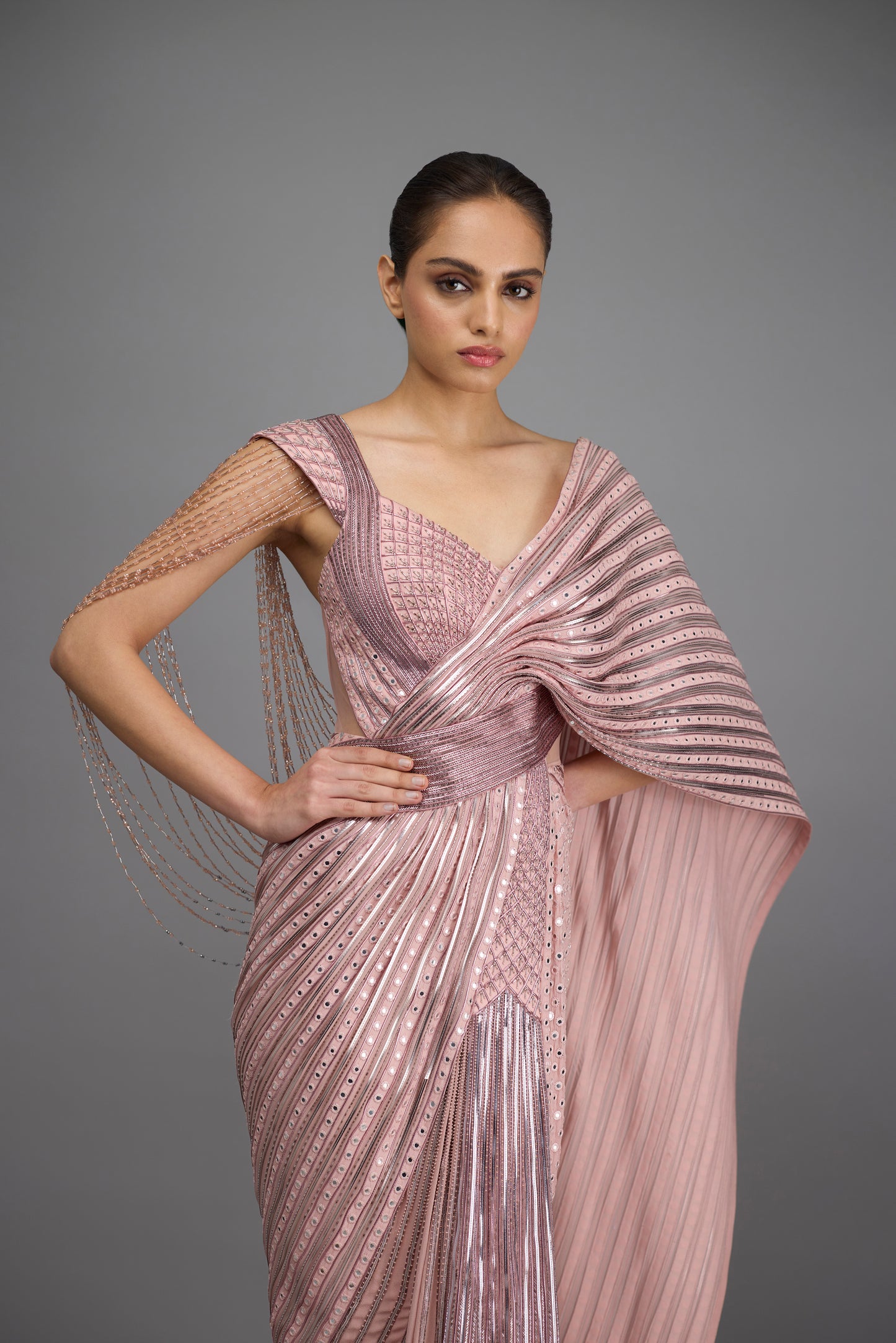 Draped Mirrorwork Saree