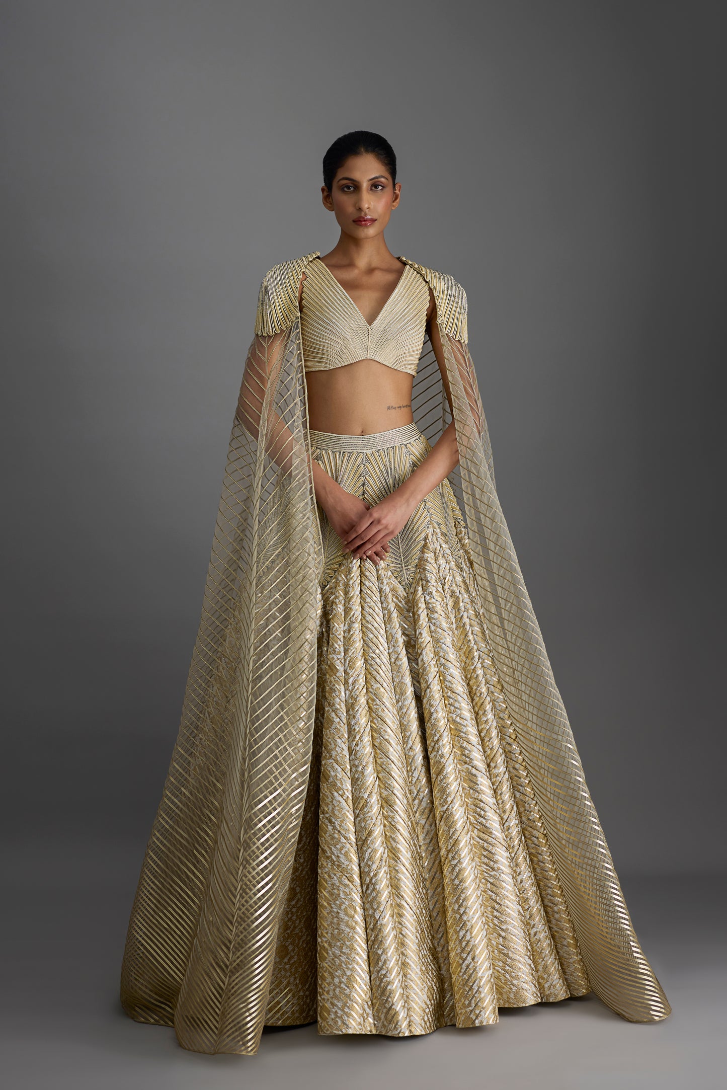 Structured Top And Cape With Banarsi Skirt