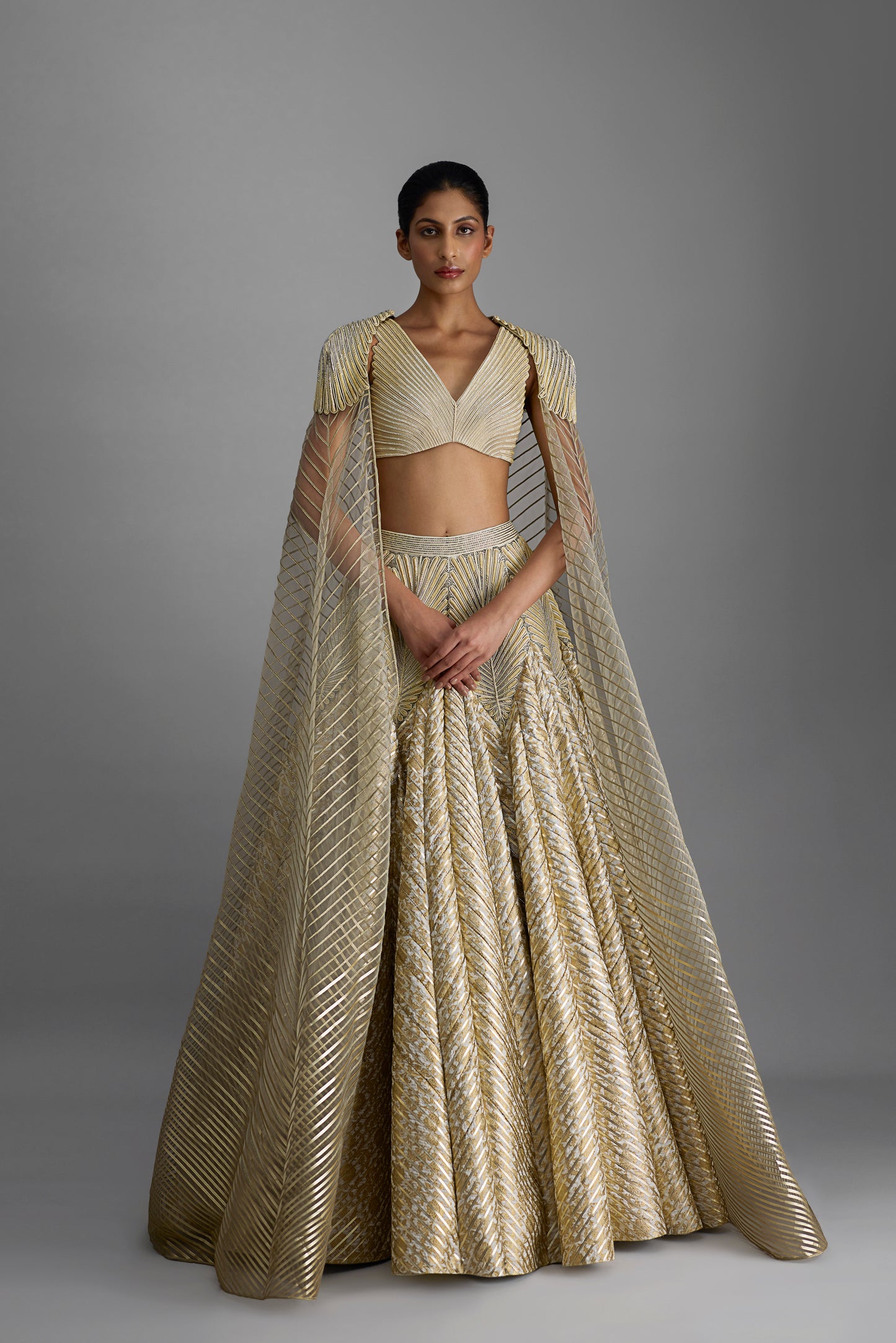 Structured Top And Cape With Banarsi Skirt