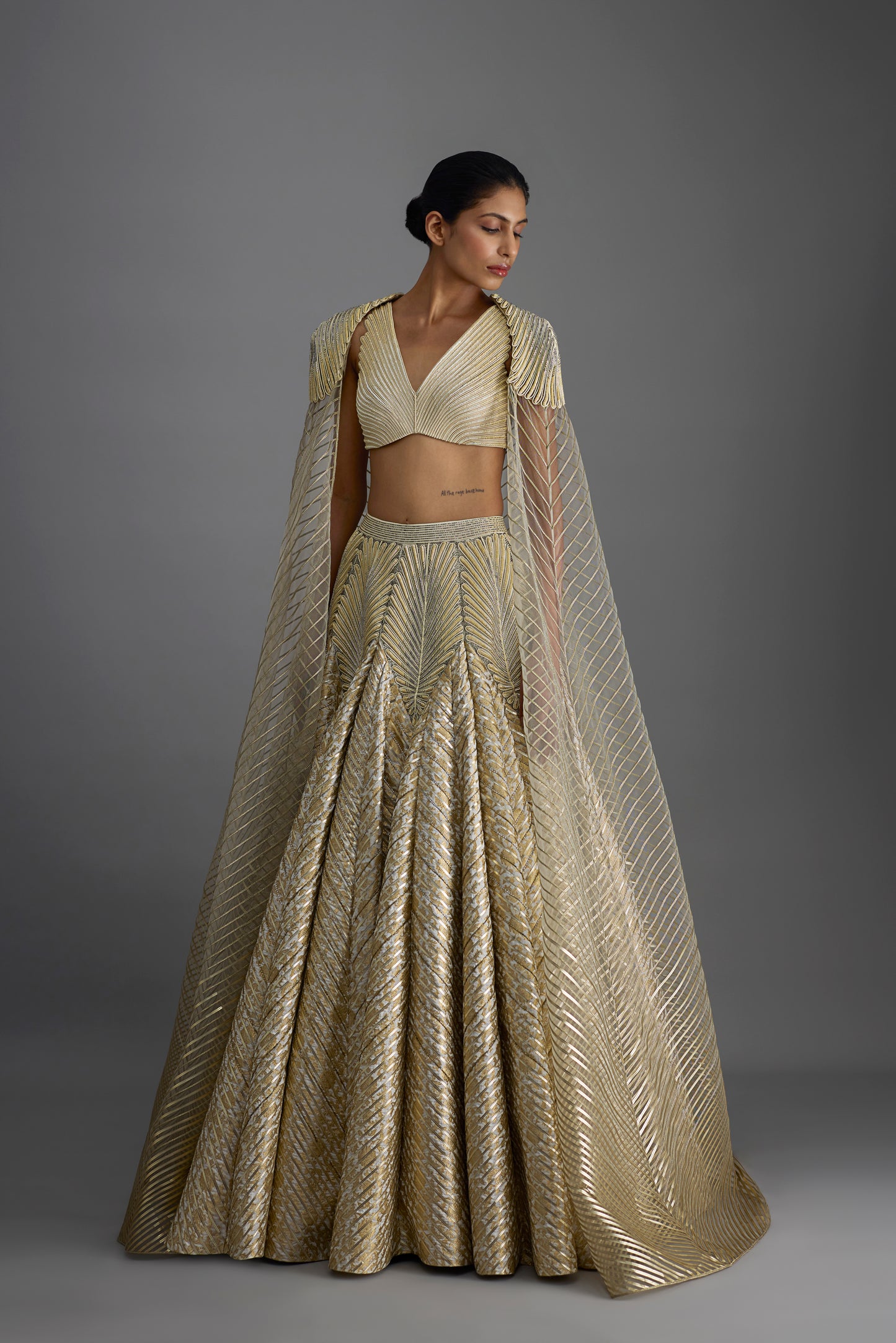 Structured Top And Cape With Banarsi Skirt