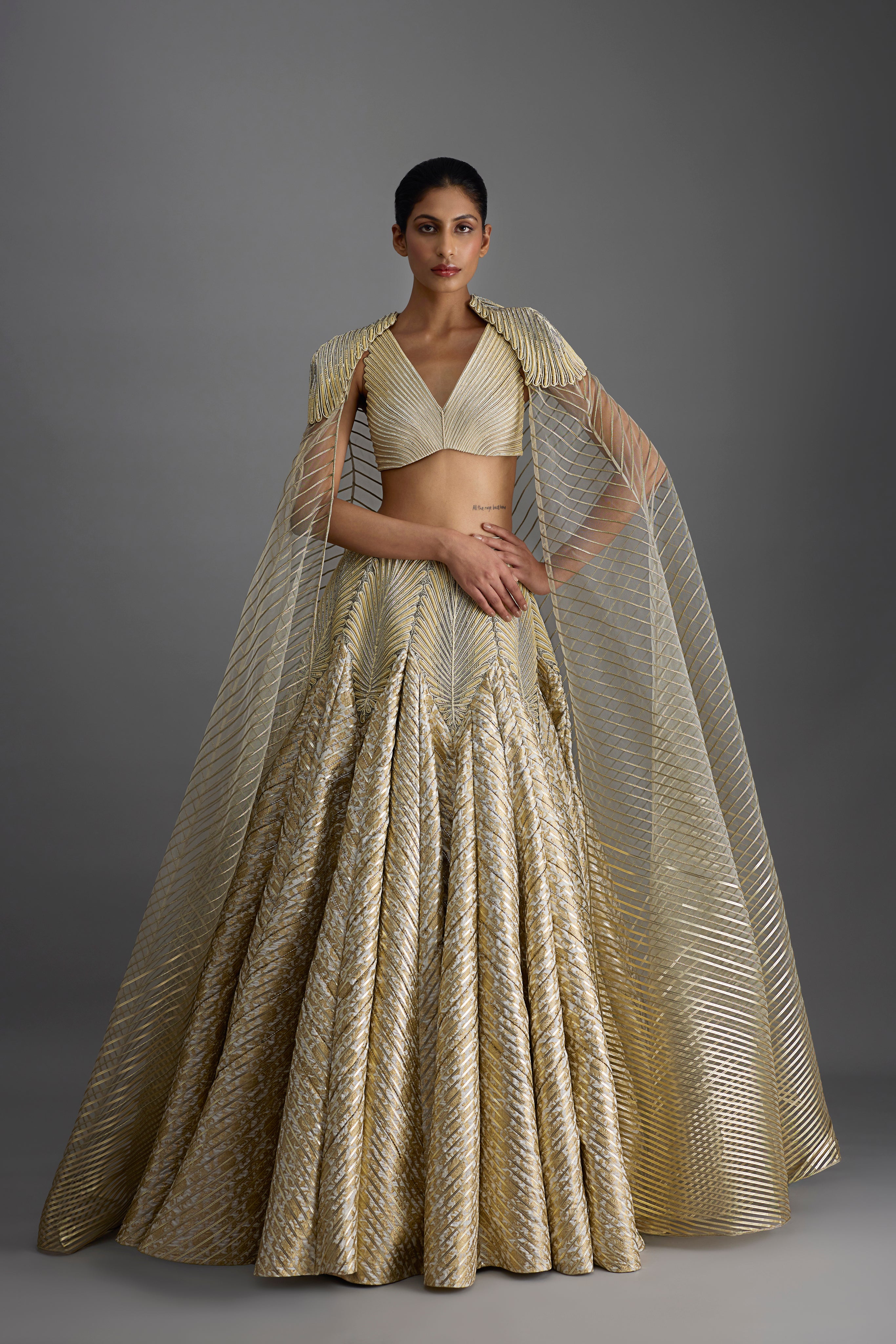 Structured Top And Cape With Banarsi Skirt