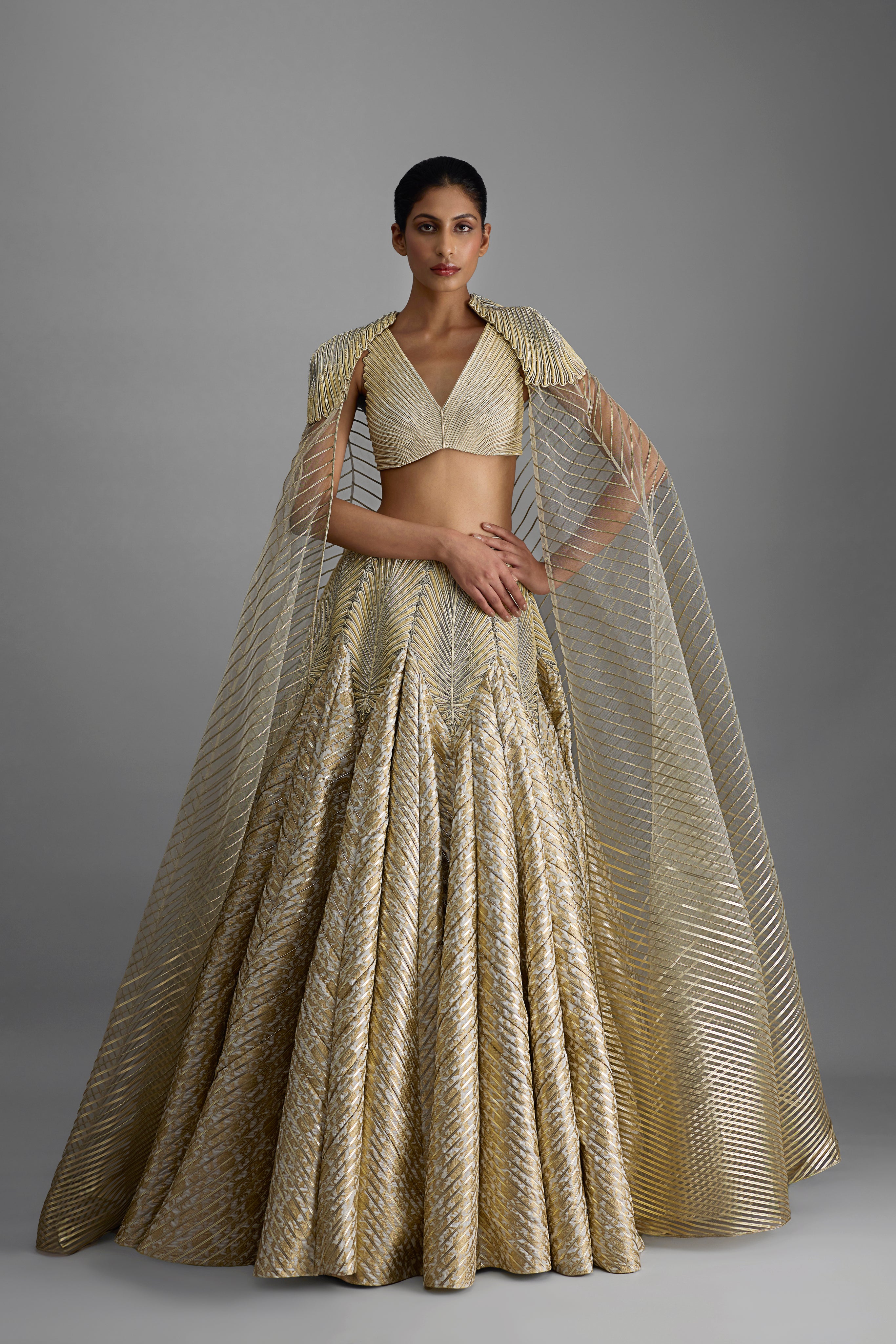 Structured Top And Cape With Banarsi Skirt